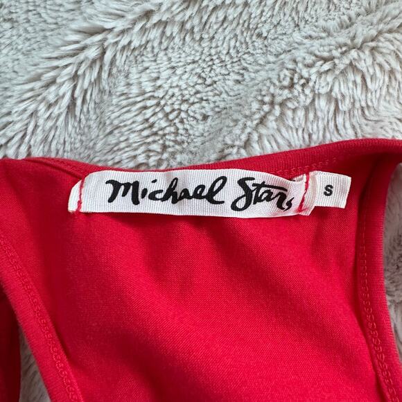 Michael Stars Red Ruched Side Racerback Midi Tank Dress Women's Small Sleeveless - Picture 7 of 8